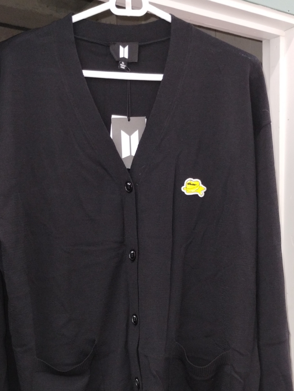 Butter Black V‑Neck Cardigan with Yellow Patch New with Tag Great Condition